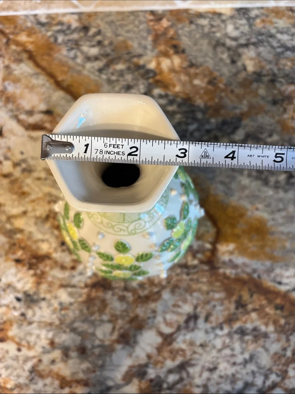 Anthropologie Ceramic Vase with Green Leaf and Yellow Flower Relief
